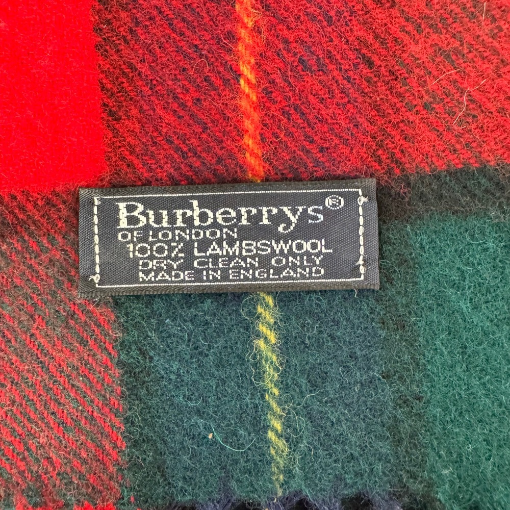 Vintage Burberrys Wool Scarf Green/Blue/Red/Yellow Plaid - Picture 2 of 5